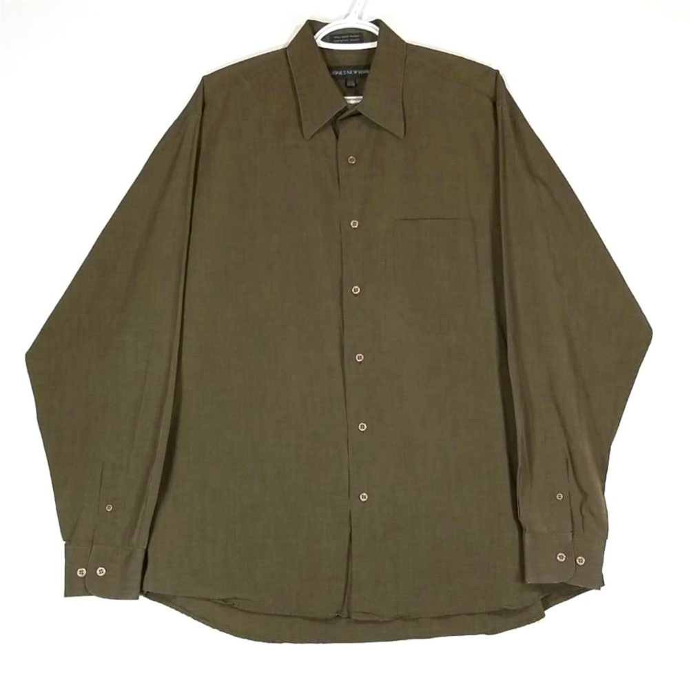 JONES NEW YORK MEN BUTTONS DOWN SHIRT OLIVE GREEN L/S cotton 17.5 34/35